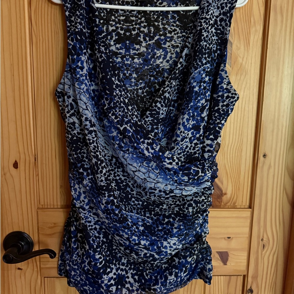 Blue and Black Sleeveless Women's Top
